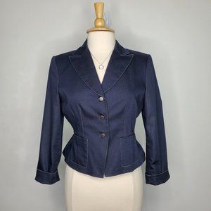 Tahari Arthur S. Levine Petite Navy Corporate Chic Career Business Blazer  8P